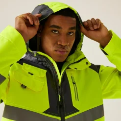 Regatta Veste à capuche haute-visibilité réfléchissante, imperméable et isolante Homme Hi-Vis |< Vestes & Manteaux|Vêtements Haute Visibilité